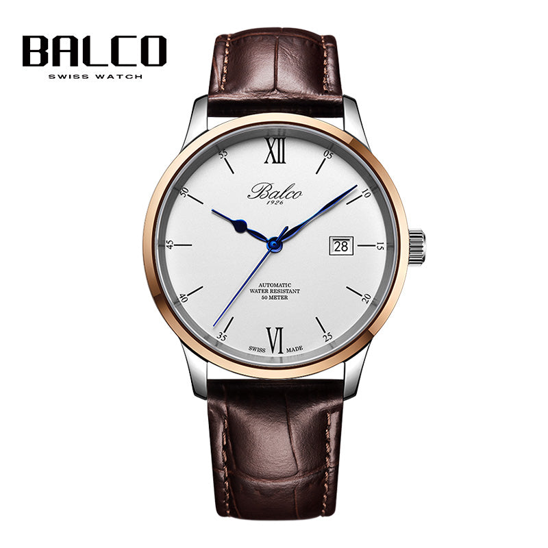 BALCO Men Leather Automatic Mechanical Watches 41mm Dial