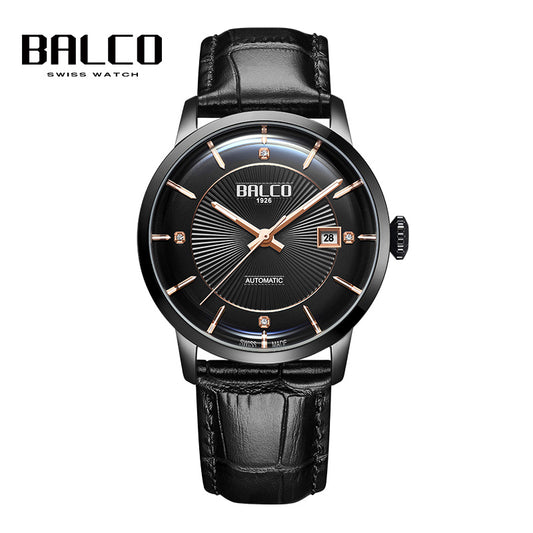 BALCO Swiss Automatic Watch for Men-Leather Strap, Trendy Watches for His