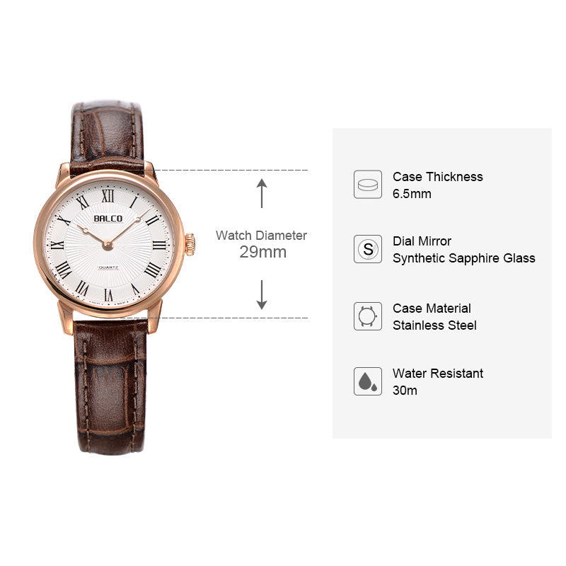 BALCO Women Quartz Wristwatch Leather Vintage Watch