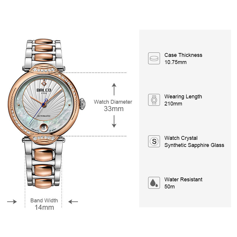 BALCO Women's Watch 33mm Fashion Rose Gold Wristwatches