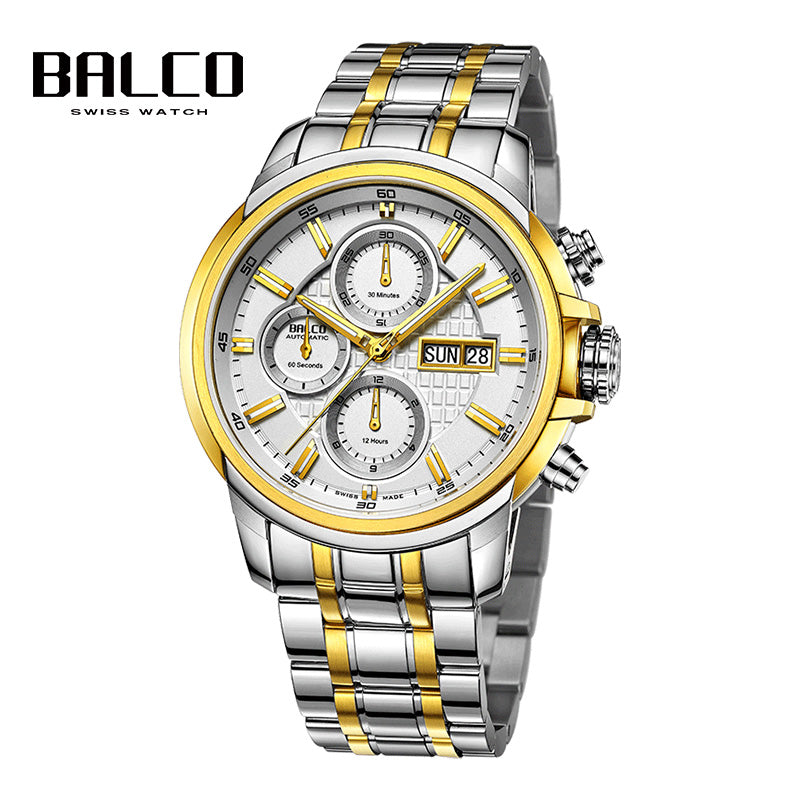 BALCO Chronograph Swiss Watch-Sapphire Glass,Calendar Sports Wristwatch for His