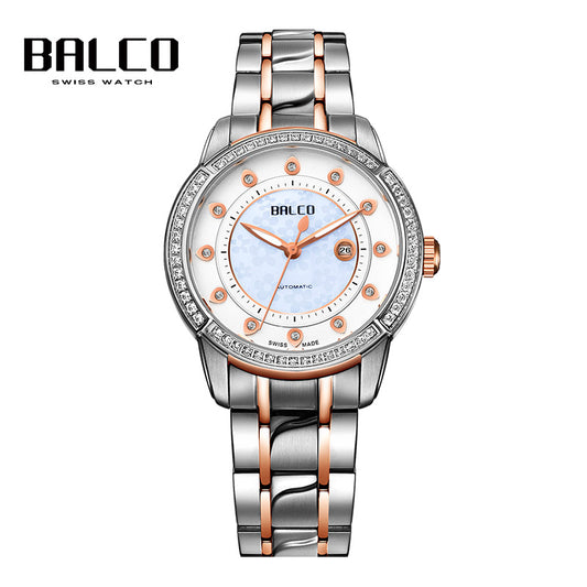 BALCO Women Mechanical Watches-Synthetic Sapphire Glass,Zircon Dial Modern Watch for Work