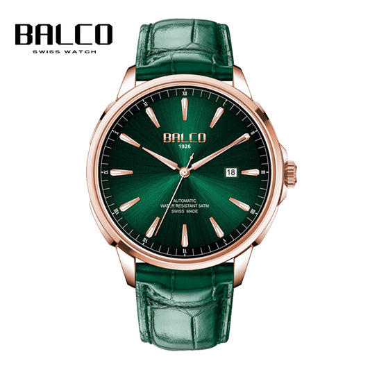 BALCO Men Leather Watches-Green Dial, Calendar Fashion Watch for Work