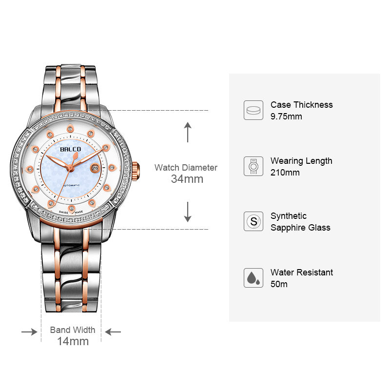 BALCO Women Mechanical Watches High-end Luxury Zircon dial