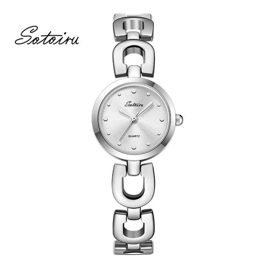 Sotoiru Quartz Watches Simple Silver Round Timeless Jewelry For Her