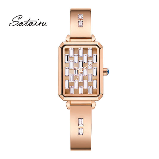 Sotoiru Fashion Watches Rose Gold Square Dial with Ziron Bracelet Watch For Formal Wear