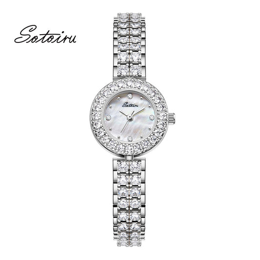 Sotoiru Bracelet Watch Round Full Zircon Watch for Wedding Gifts