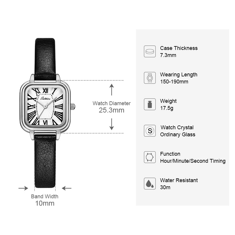 ساعات نسائية من سوتيرو، ساعة جلدية مربعة عتيقة للارتداء الرسمي