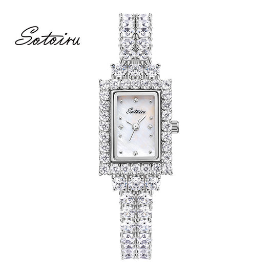 Sotoiru Ladies Watches Square Full Zircon Waterproof Accessories for Party