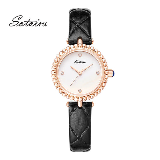 Sotoiru Leather Watch Simple Round Waterproof Wristwatch for Work