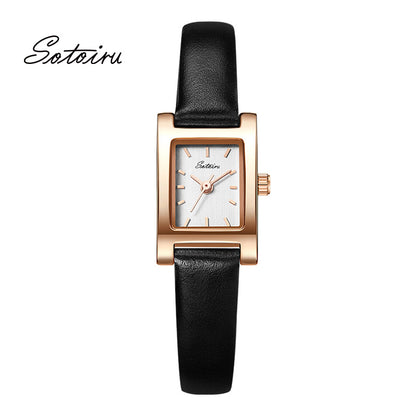 Sotoiru Leather Wristwatch Square Waterproof Quartz Watch for Work