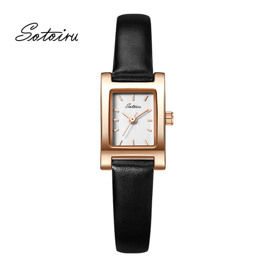 Sotoiru Leather Wristwatch Square Waterproof Quartz Watch for Work