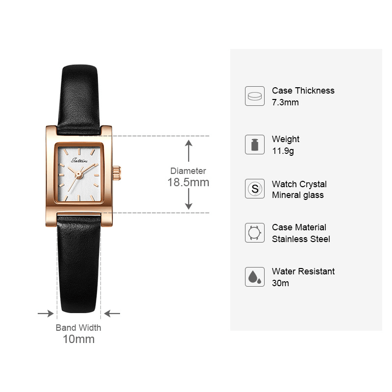 Sotoiru Leather Wristwatch Square Waterproof Quartz Watch for Work