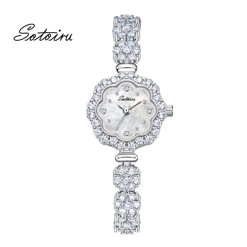 Sotoiru Jewelry Watches Full Zircon Petal-shaped Watch for Women Gifts