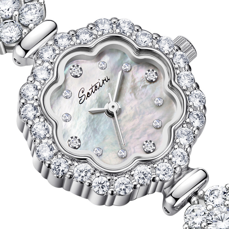 Sotoiru Jewelry Watches Full Zircon Petal-shaped Watch for Women Gifts