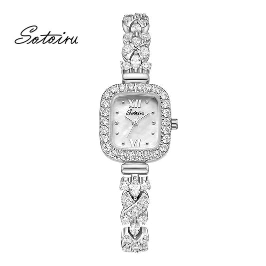 Sotoiru Square Quartz Watch with Full Ziron Party Accessories Gifts for Ladies