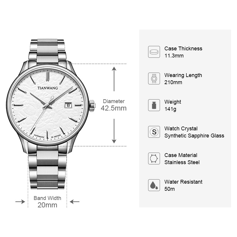 ساعة تيان وانغ للرجال ساعات ميكانيكية للأعمال GS51321