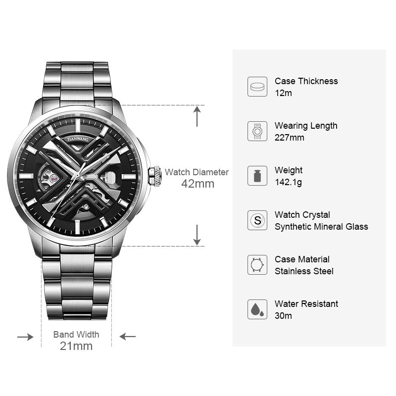 TIAN WANG Men Mechanical Watch Fashion Skeleton Watches GS51171